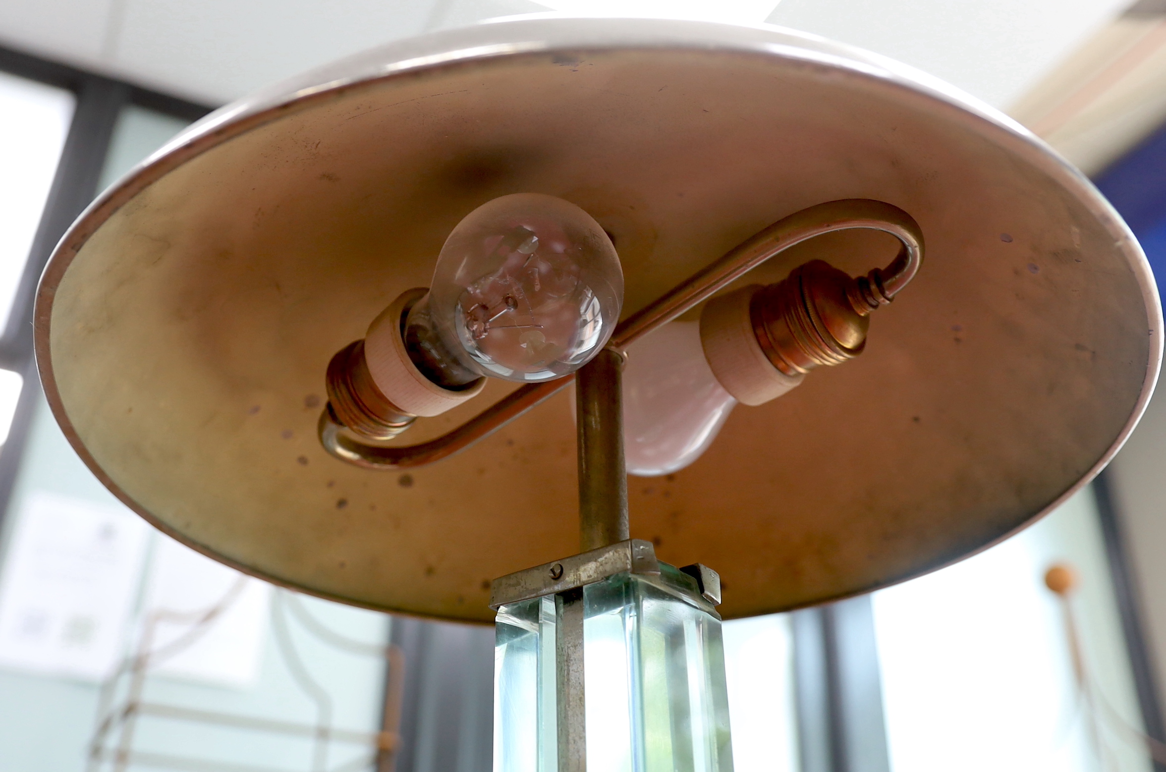 An Art Deco-style chrome and lucite table lamp, approximately 42cm high